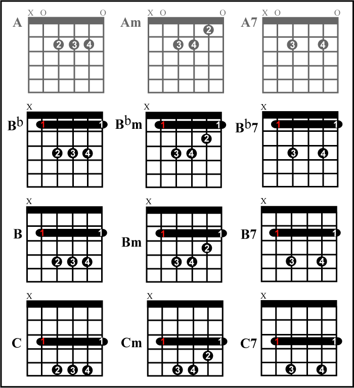 bar chord aminor ten thumbs guitar